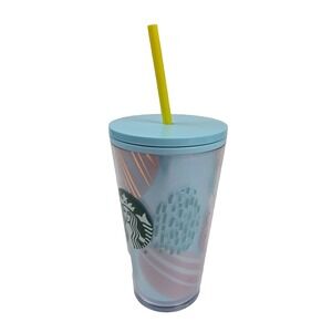 Starbucks‎ Blue Yellow Straw 16 Oz Coffee Tea Drink Cup